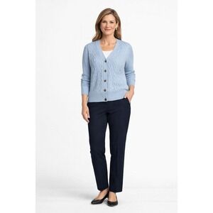 Lands End Womens Cable Knit Light Blue Cardigan XL Officewear Coastal Teacher